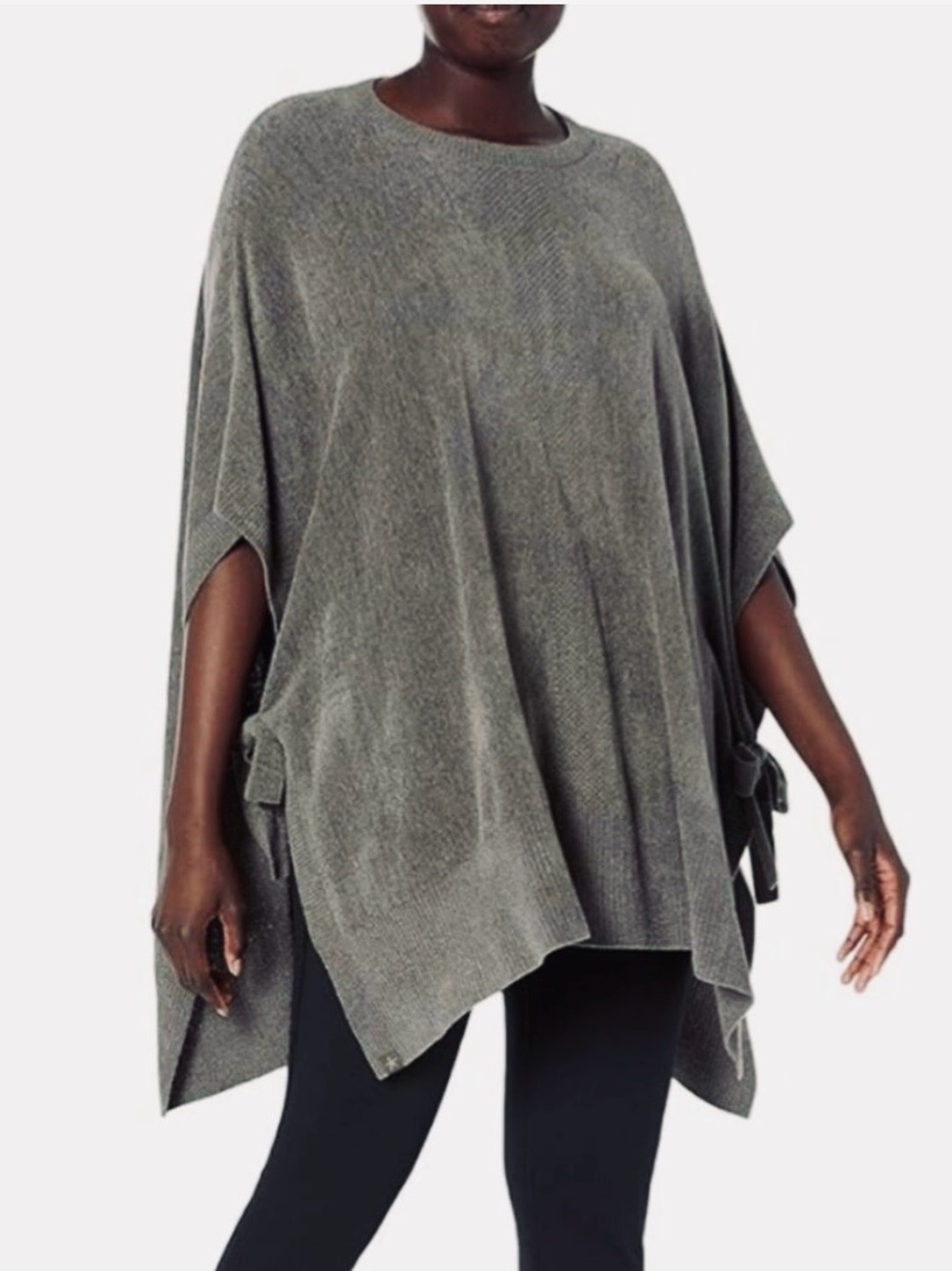 Barefoot Dreams CozyChic Ultra Lite Hi Low Side Tie Poncho Carbon Gray 1X NWT